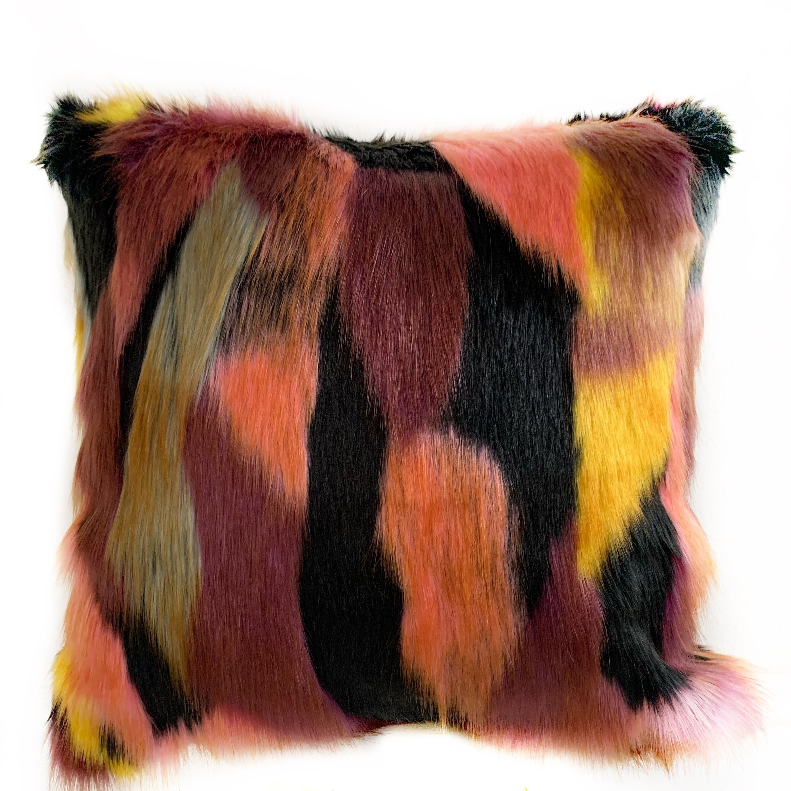 Plutus Burgandy Black Exotic Parrot Animal Faux Fur Luxury Throw Pillow