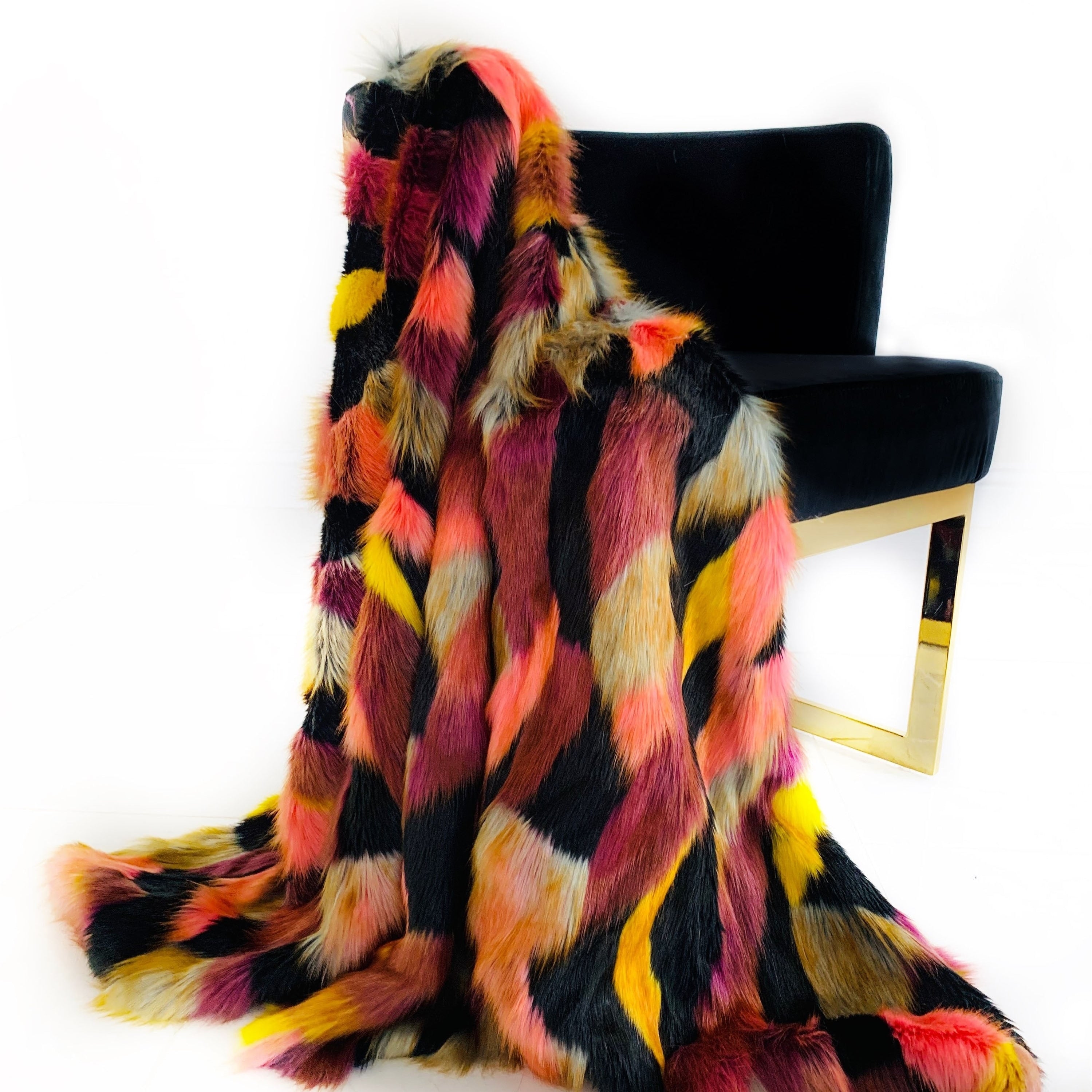 Plutus Burgundy Black Exotic Parrot Faux Fur Luxury Throw Blanket