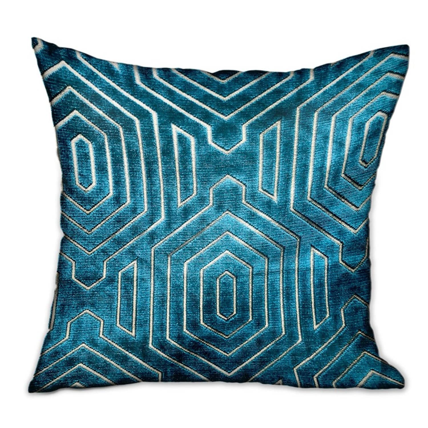 Plutus Cerulean Velvet Blue Geometric Luxury Throw Pillow