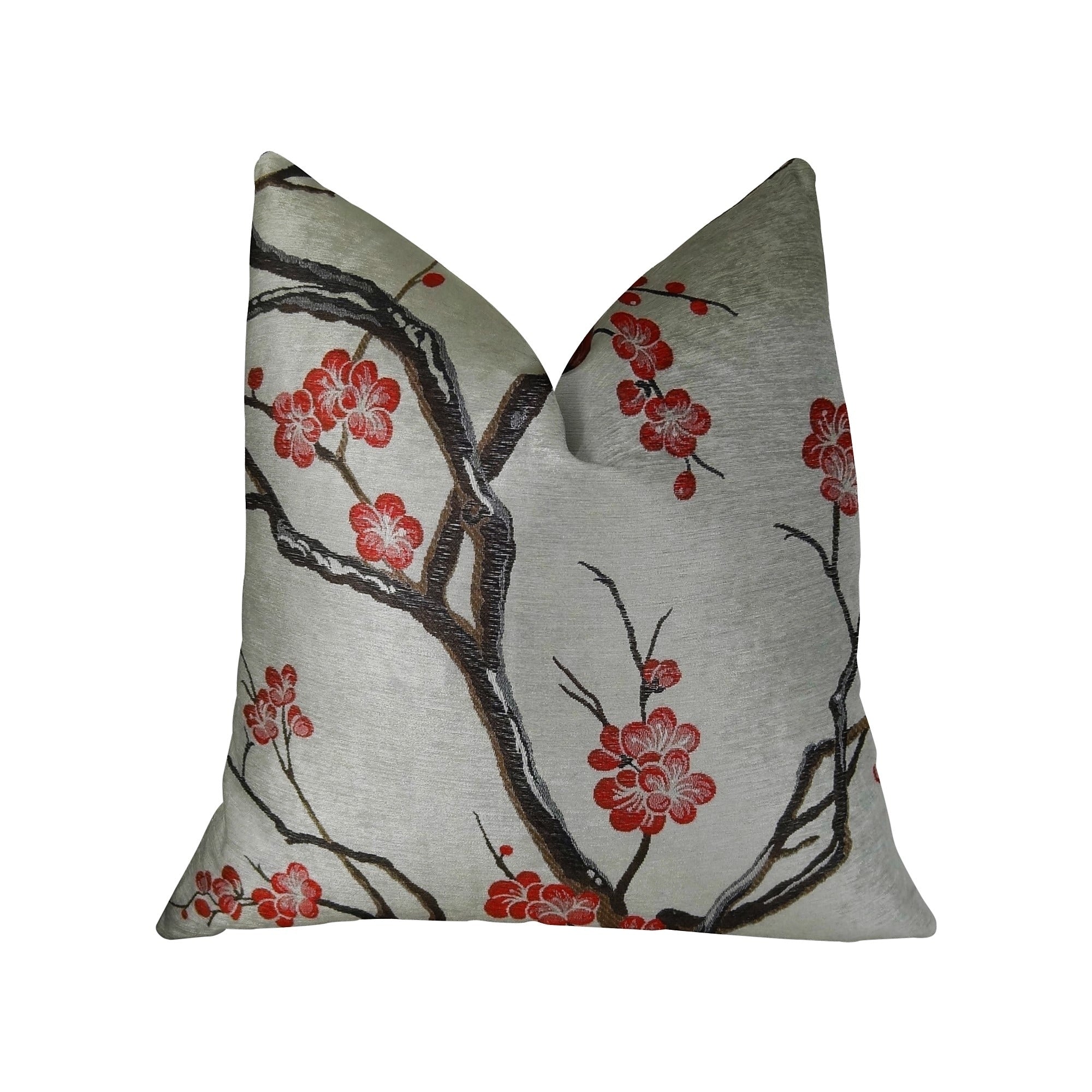 Plutus Cherry Blossom White Red Gray Handmade Luxury Pillow