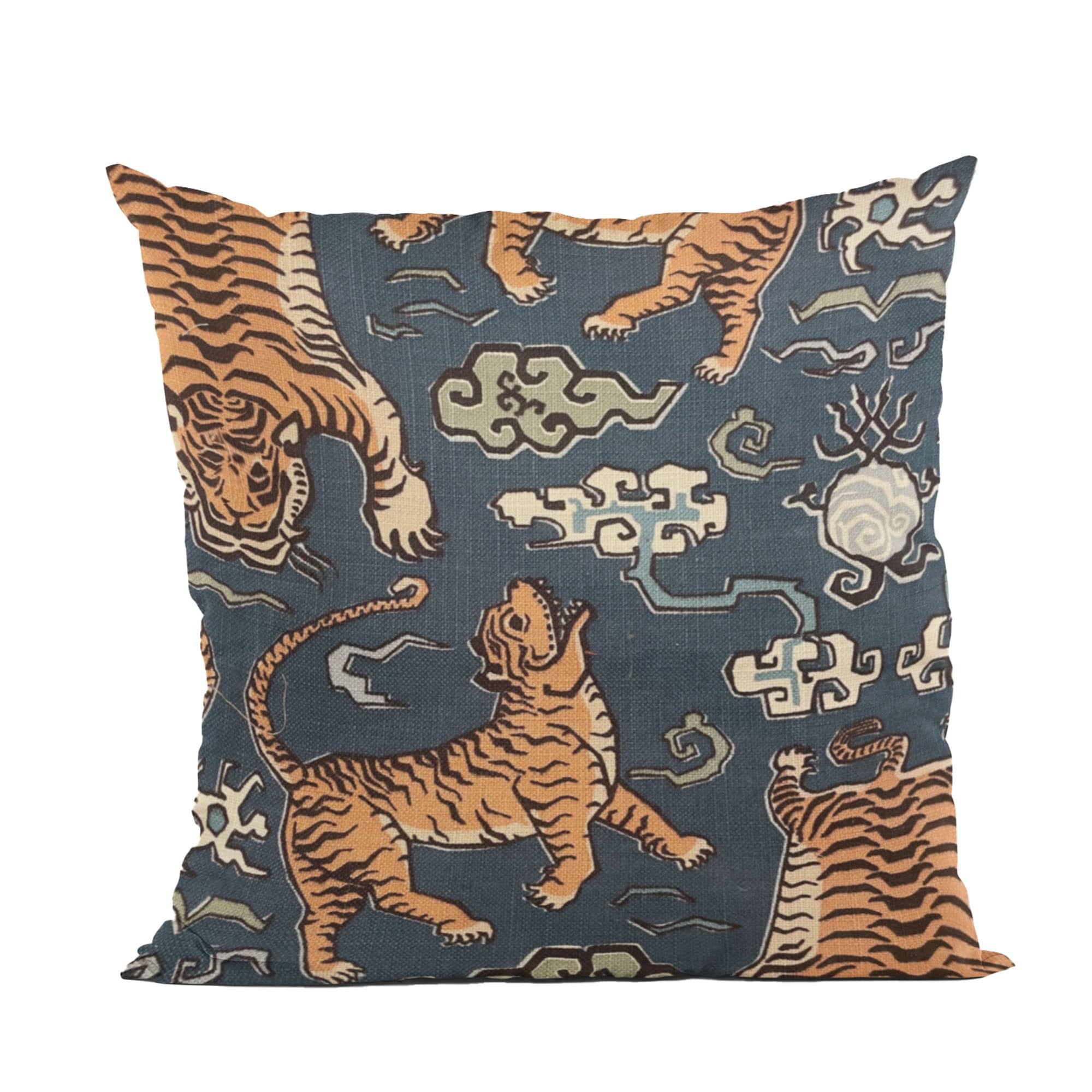 Plutus Kimono Tiger Blue And Beige Luxury Throw Pillow