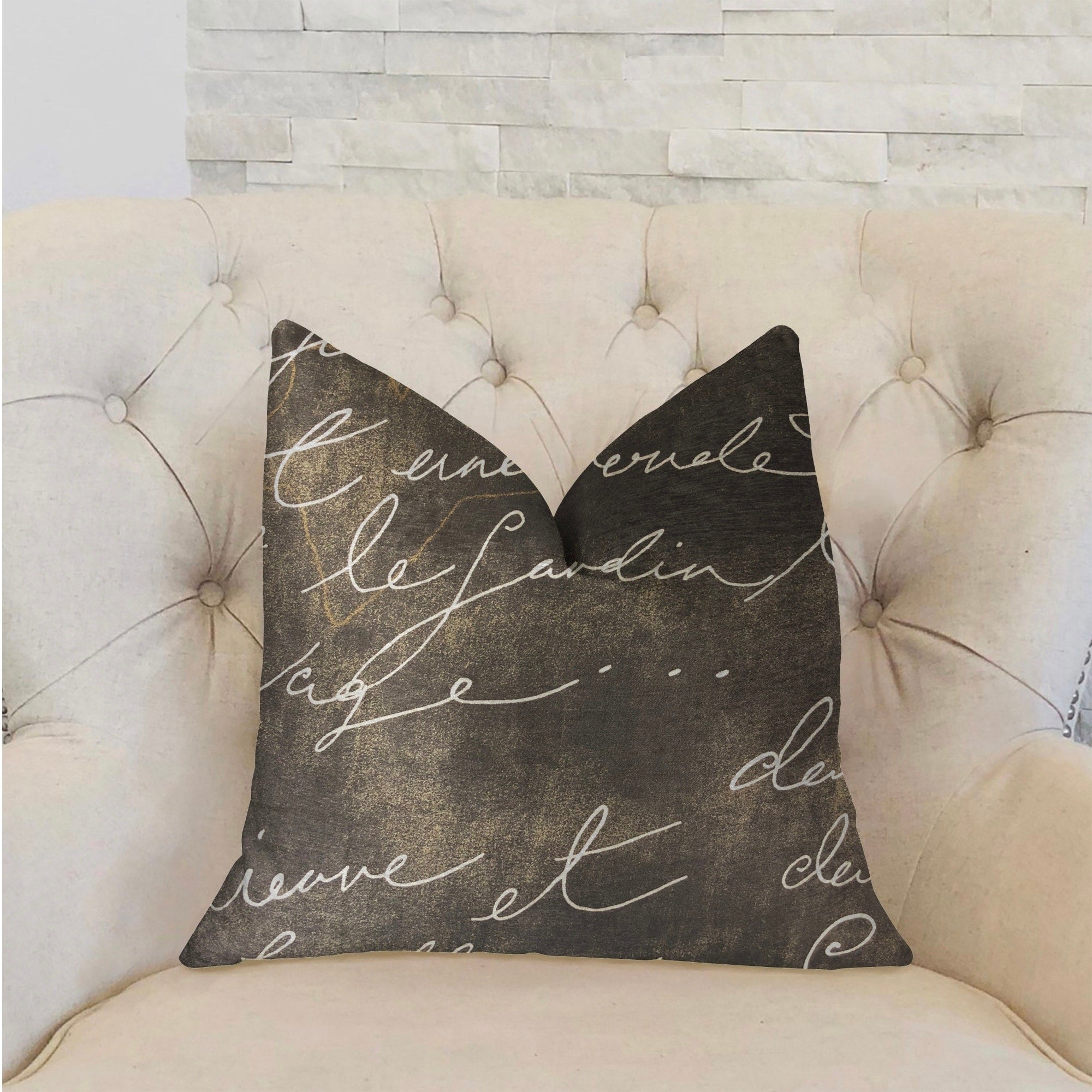 Plutus Love Script Black Luxury Throw Pillow