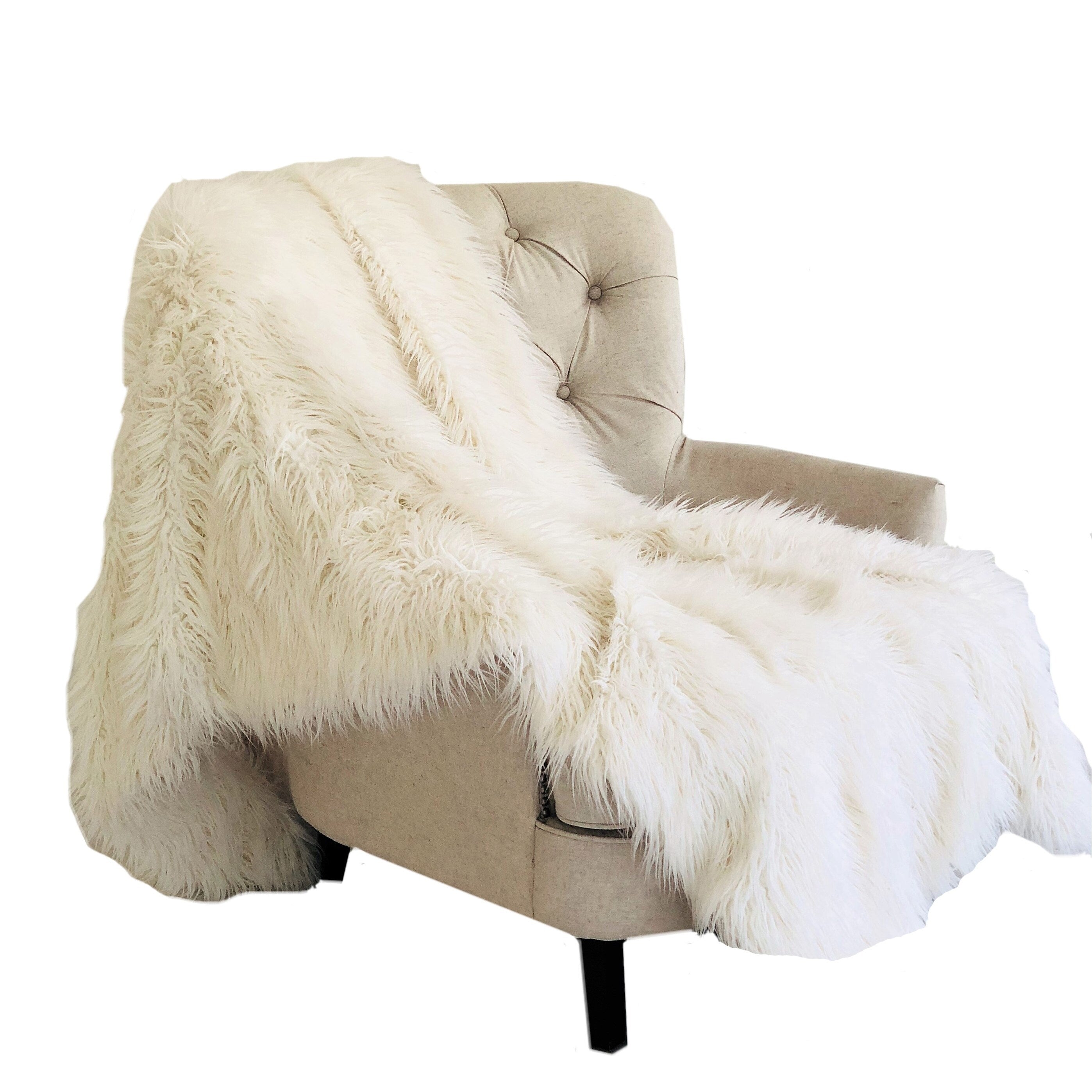 Plutus Off White Mongolian Faux Fur Luxury Throw