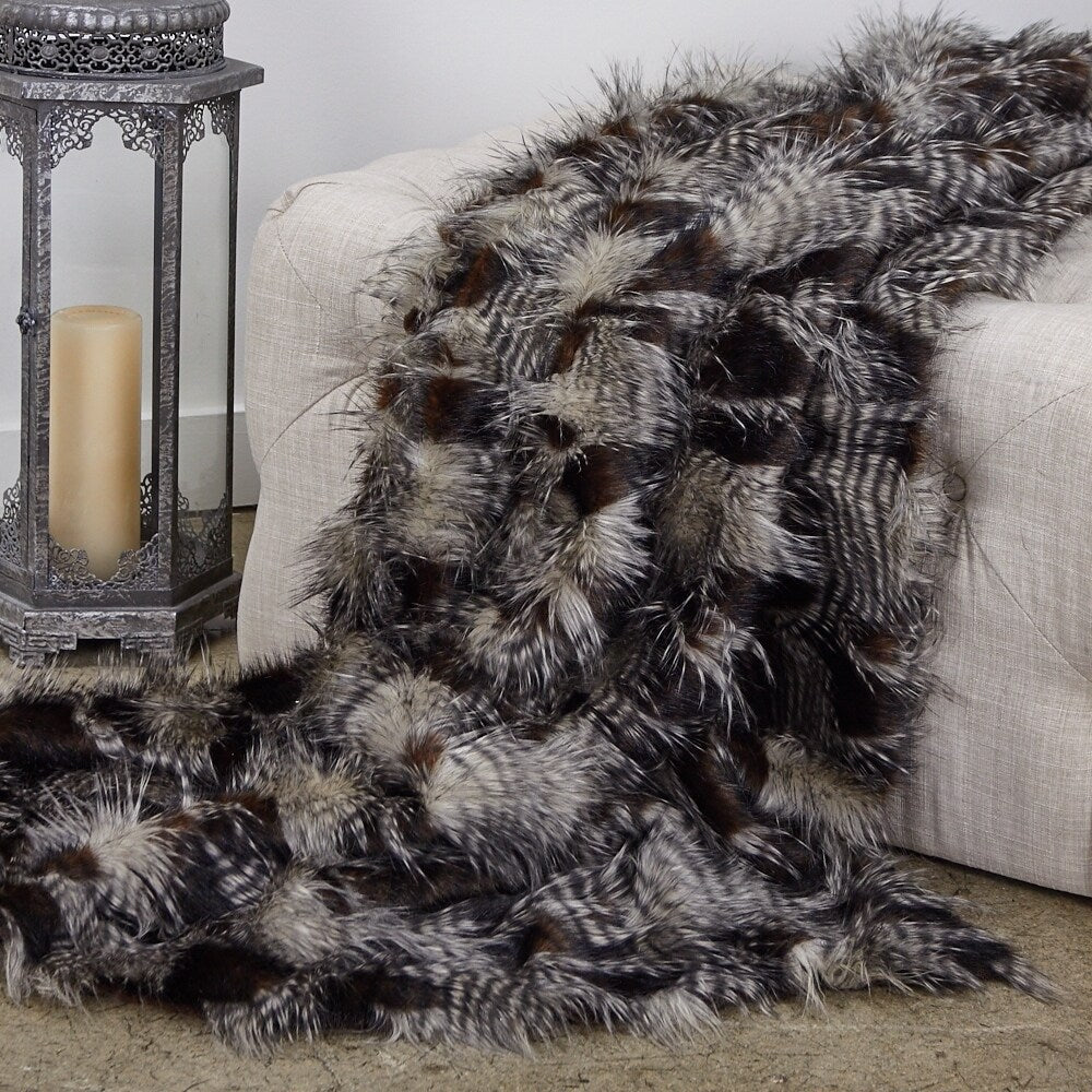 Plutus Porcupine Dark Brown And Beige Faux Fur Luxury Throw
