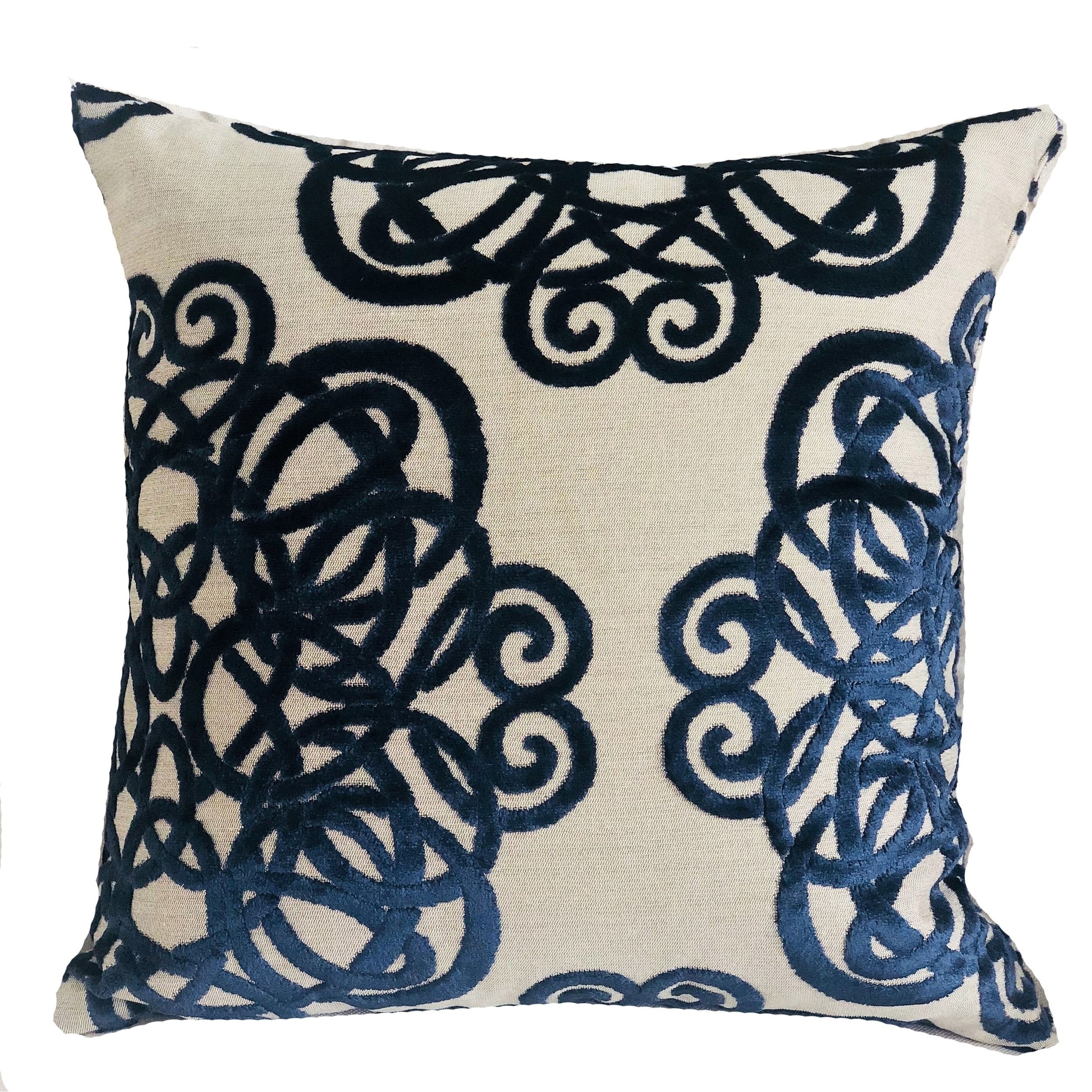 Plutus Serendepity Navy And Taupe Handmade Luxury Pillow