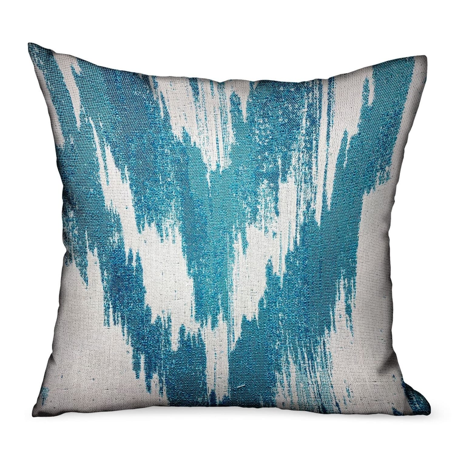 Plutus Teal Avalanche Blue Ikat Luxury Outdoor Indoor Throw Pillow