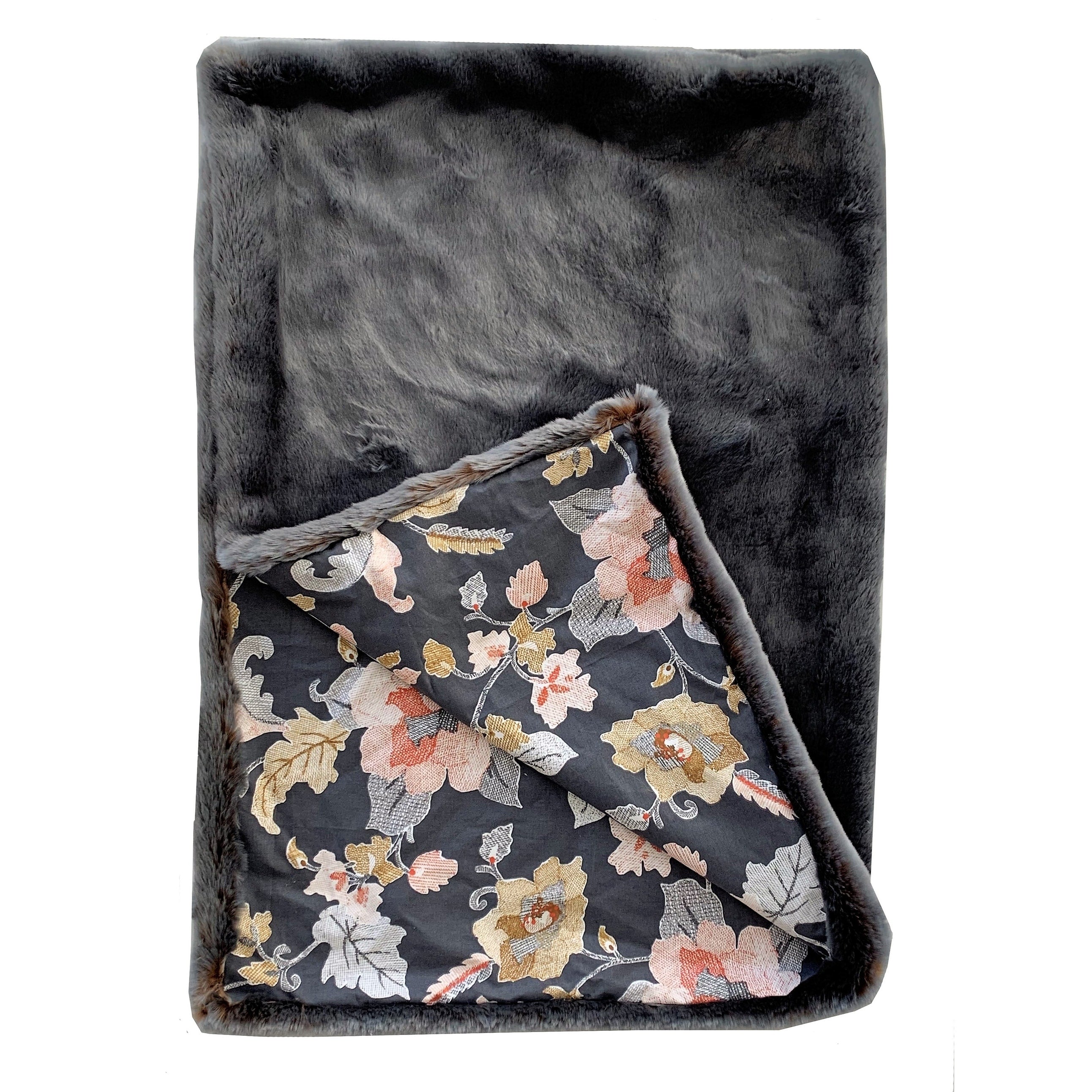 Plutus Two Tone Gray Amber Handmade Luxury Throw With Floral Backing