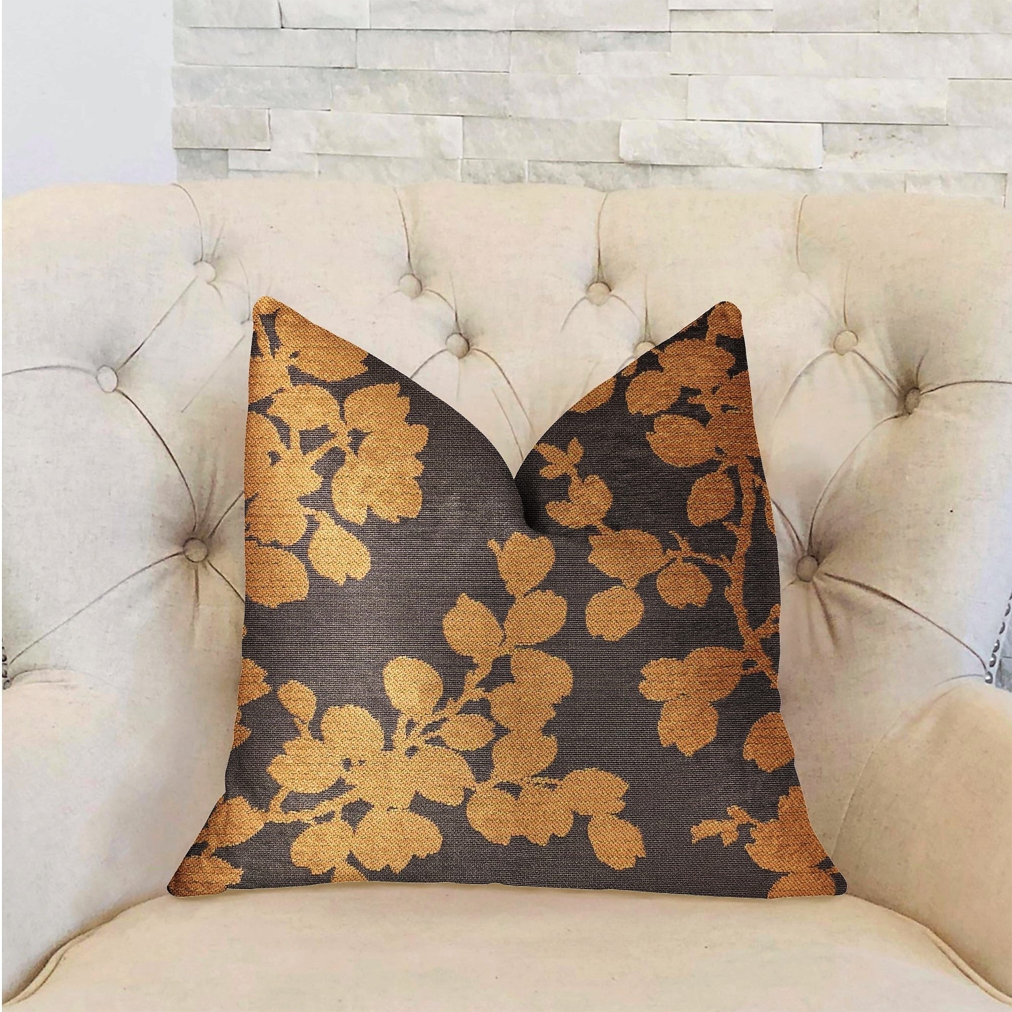 Plutus Whispering Willow Gold And Gray Luxury Throw Pillow