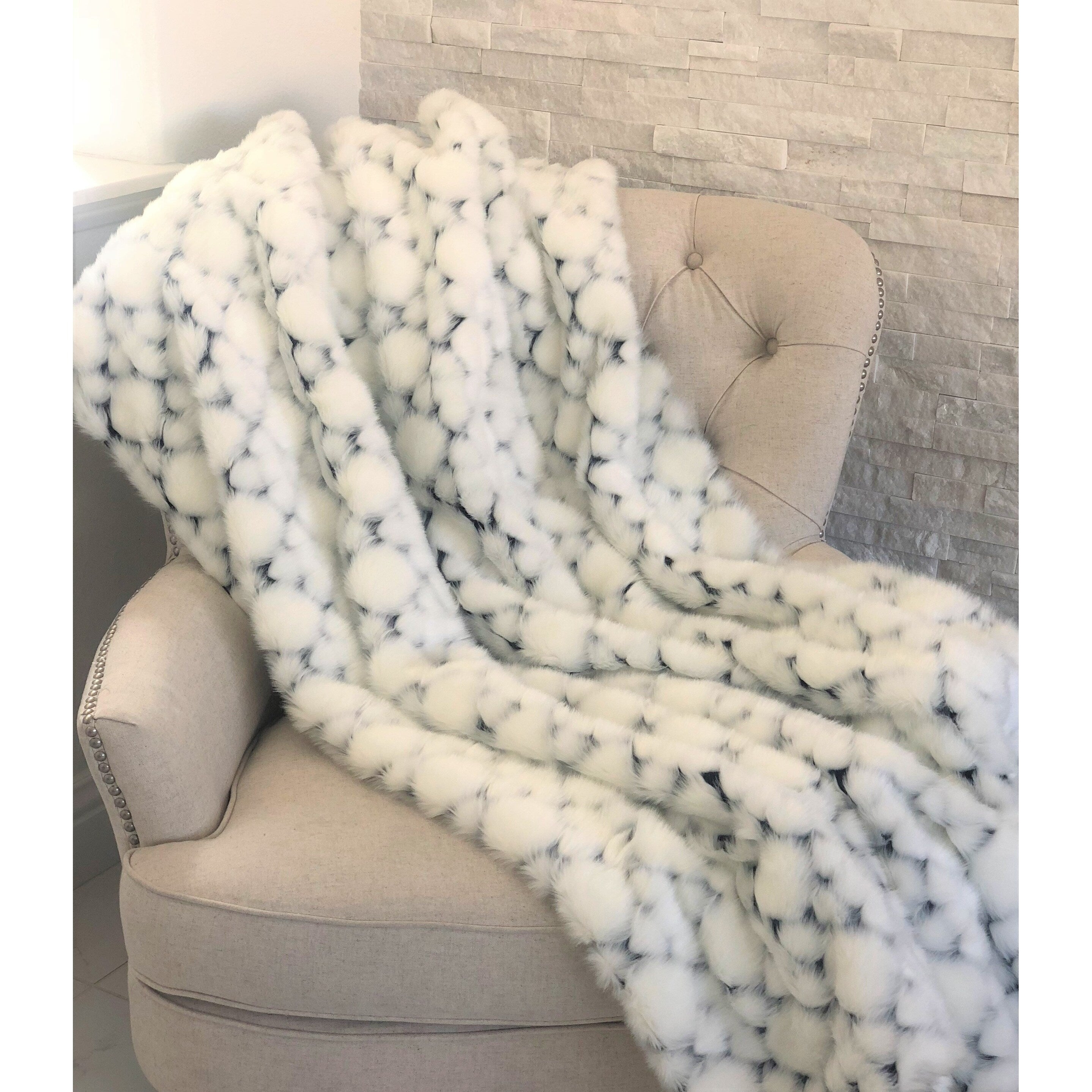 Plutus White With Black Shades Faux Fur Snow Luxury Throw