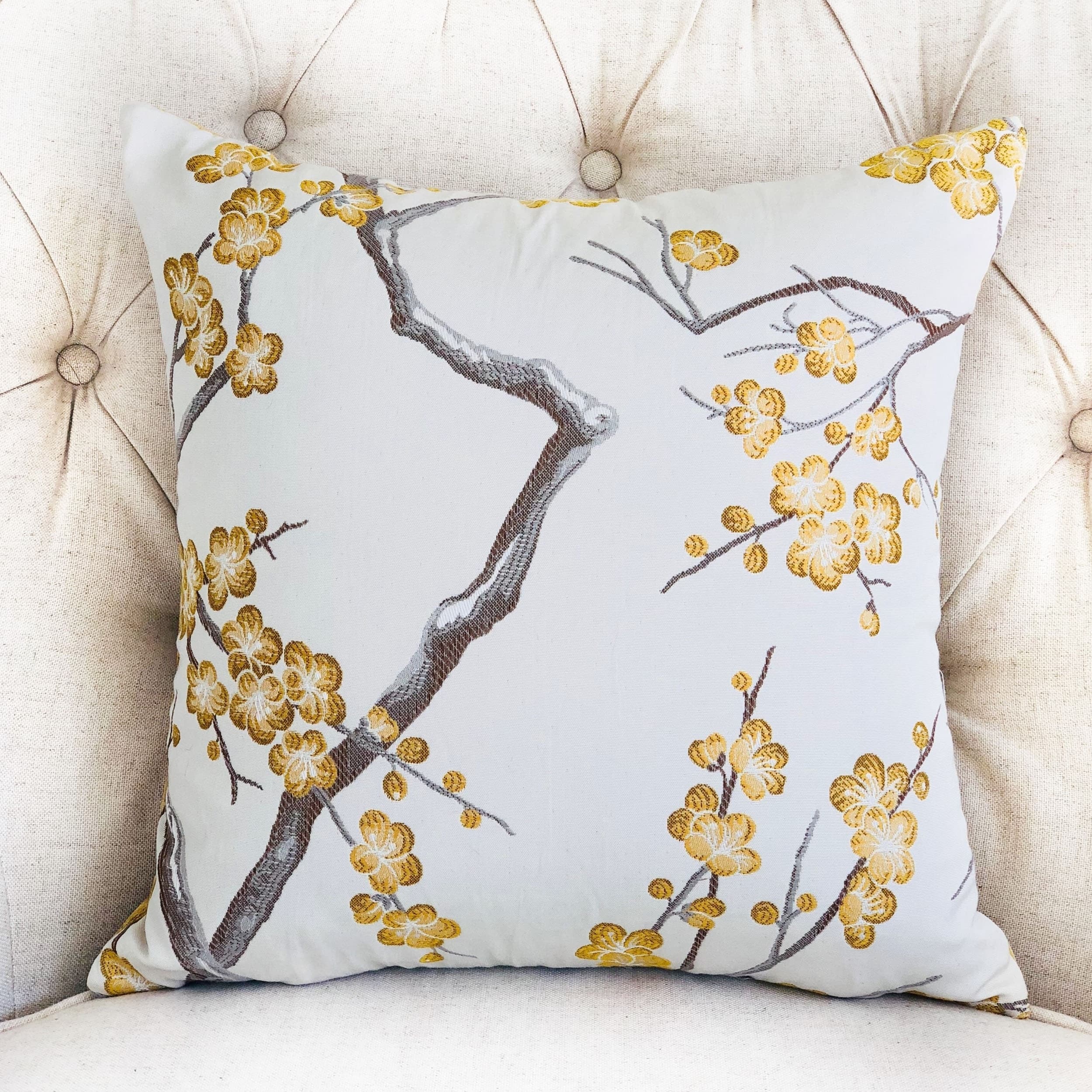 Plutus Yellow Blossom Yellow And Gray Handmade Luxury Pillow