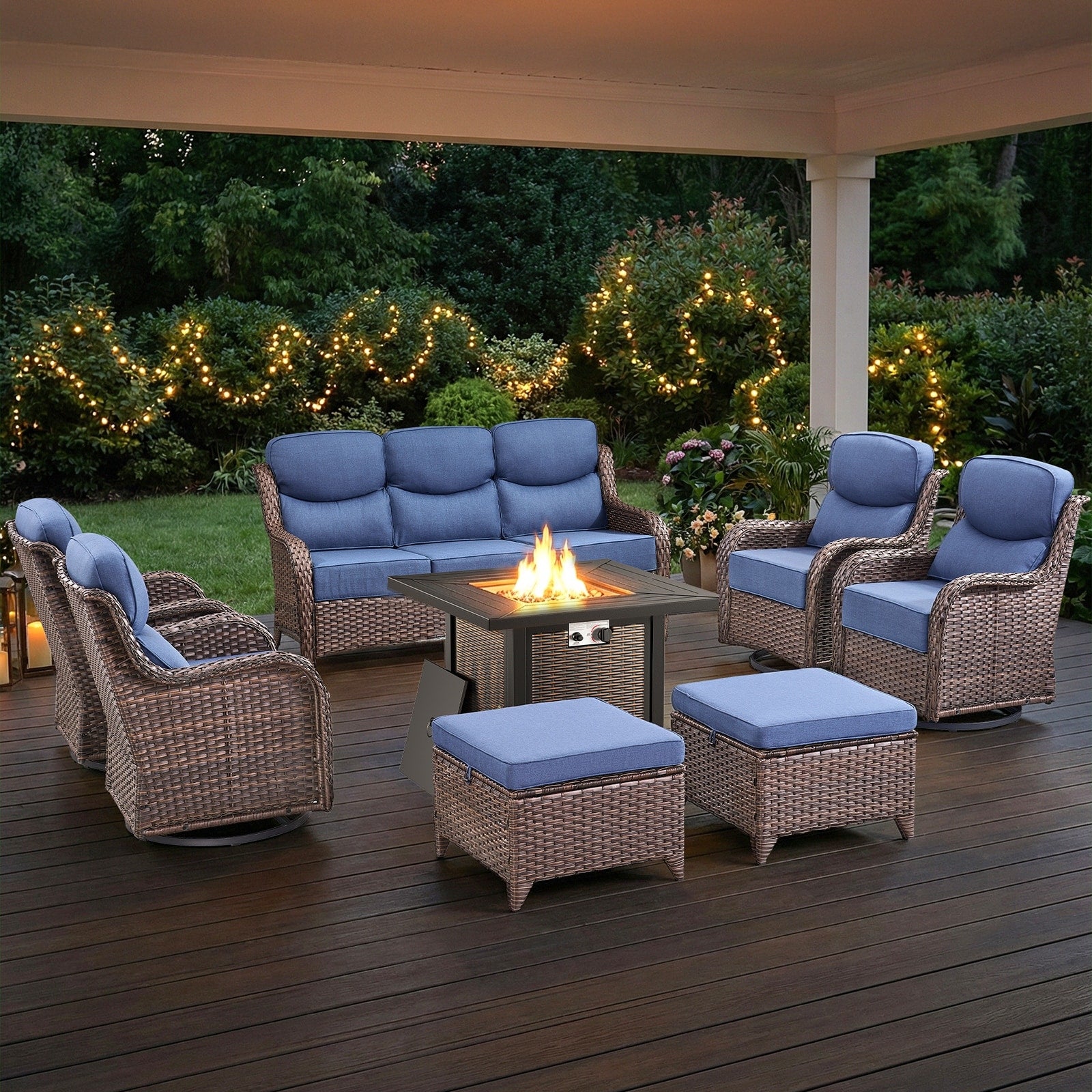 Pocassy 30 In Fire Table With Outdoor Sofa Swivel Chairs Funiture Sets