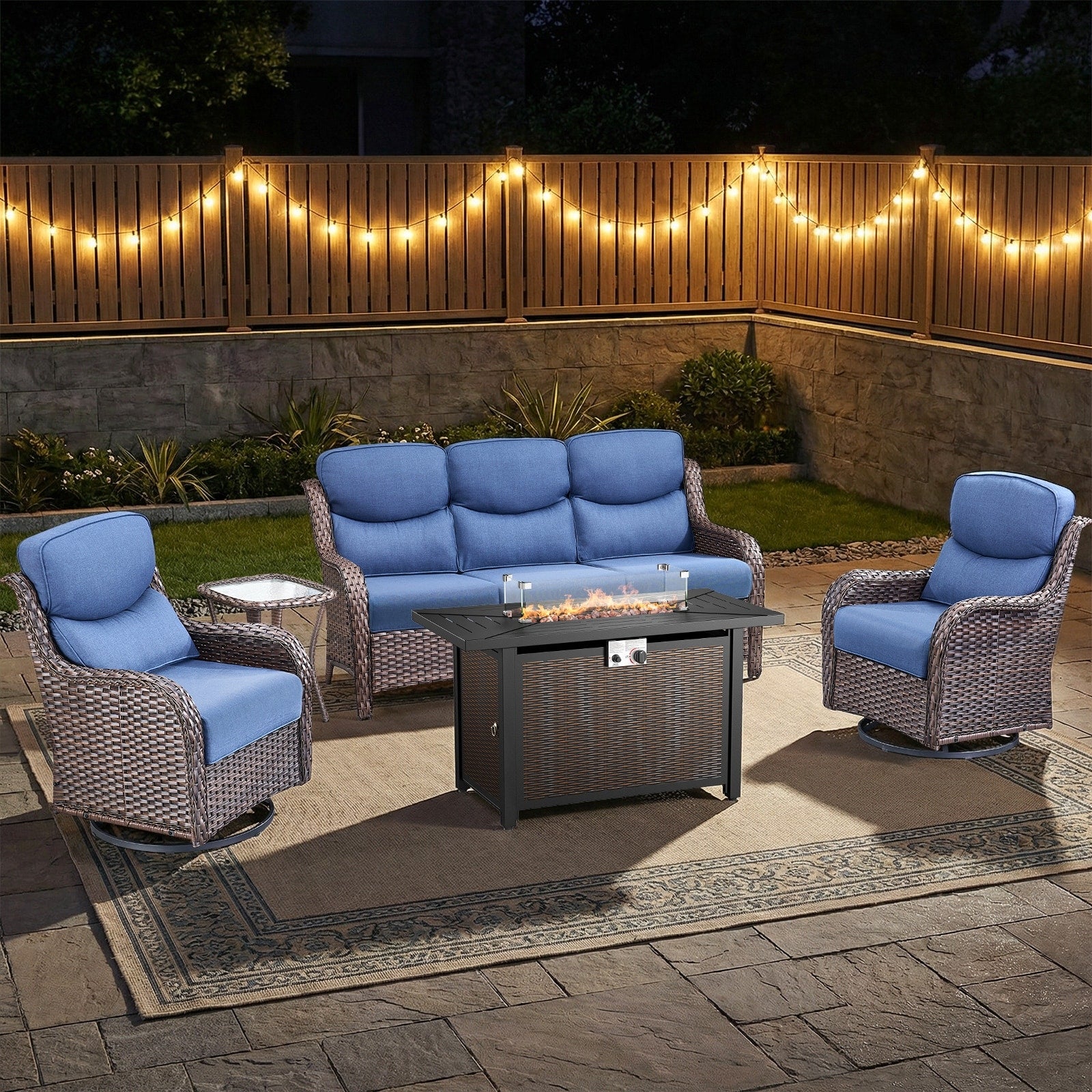 Pocassy 4 5 Piece Patio Sofa Furniture Set With 43 Fire Pit Table
