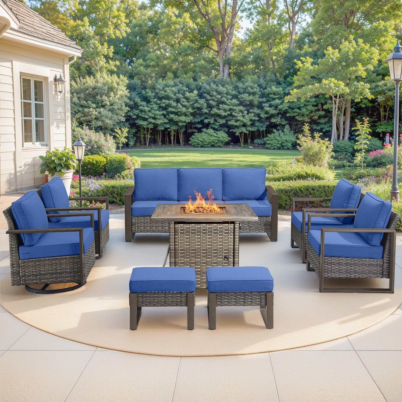 Pocassy 4 6 8Pcs Sofa Swivel Chair With Fire Pit Table Set