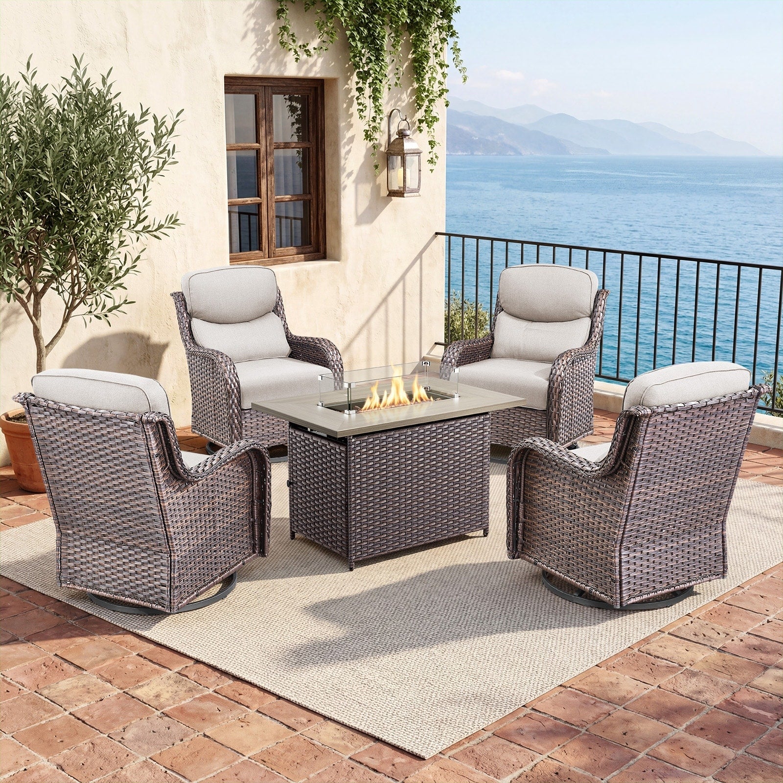 Pocassy 41In Fire Table With Sofa Swivel Chair Funiture Set