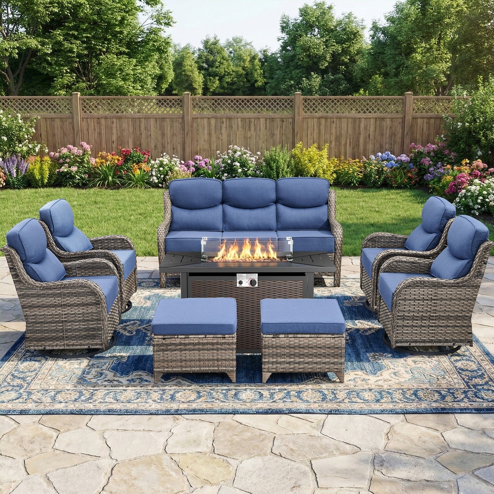 Pocassy 43In Fire Table With Outdoor 6 In Sofa Swivel Chairs Funiture Sets