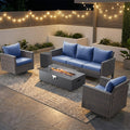 Pocassy 5 Piece Ptio Sofa Swivel Chair With Fire Pit Table