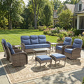 Pocassy Outdoor 10 Piece Sofa Swivel Chiar Ottoman With Table