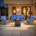 Pocassy Outdoor 30 In Fire Table With Sofa Patio Chair Set