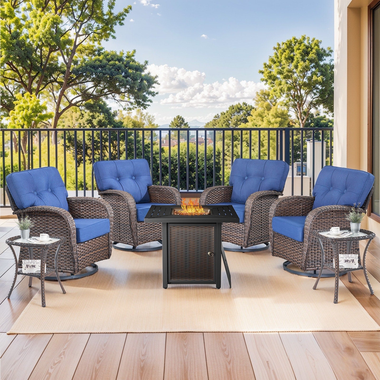 Pocassy Outdoor 30 In Fire Table With Swivel Chair Set