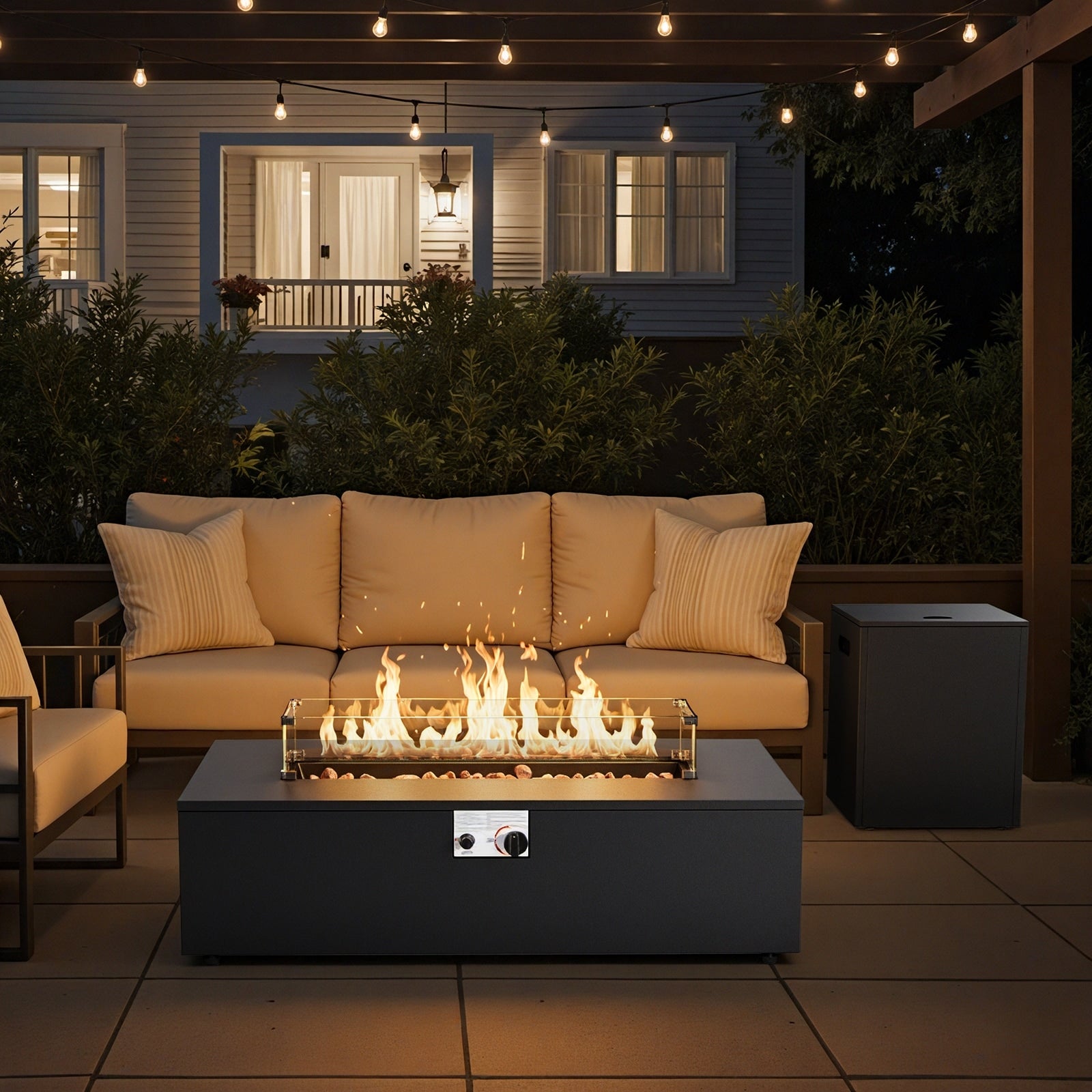 Pocassy Outdoor 43 In Fire Pit Table With Tank Holder