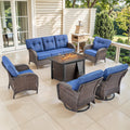 Pocassy Outdoor 43 In Fire Table With Sofa Swivel Patio Chair Set