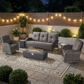 Pocassy Outdoor 5 Piece Sofa Swivel Chair With Fire Pit Table