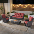 Pocassy Outdoor 5 Pieces Sofa Swivel Chair With Fire Pit Table