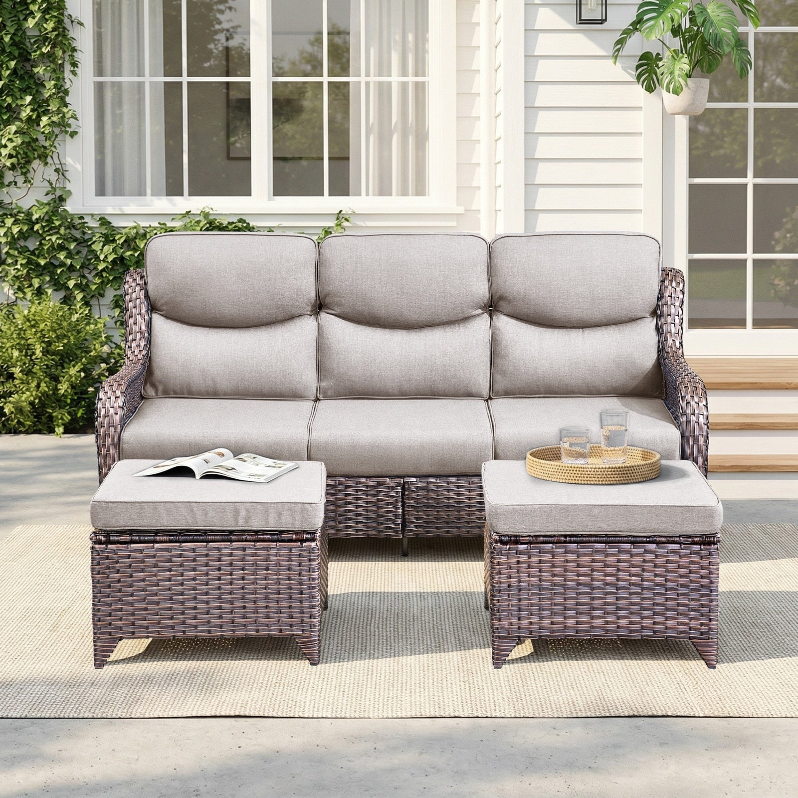 Pocassy Outdoor 5 Sofa With Swivel Chair Fire Pit Conversation Set