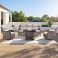 Pocassy Outdoor 5 Sofa With Swivel Chair Fire Pit Table Set
