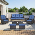 Pocassy Outdoor 7 Pieces Sofa Swivel Chair Ottoman With Fire Table