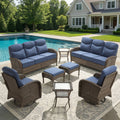 Pocassy Outdoor 8 Piece Sofa Swivel Chiar Table With Ottoman