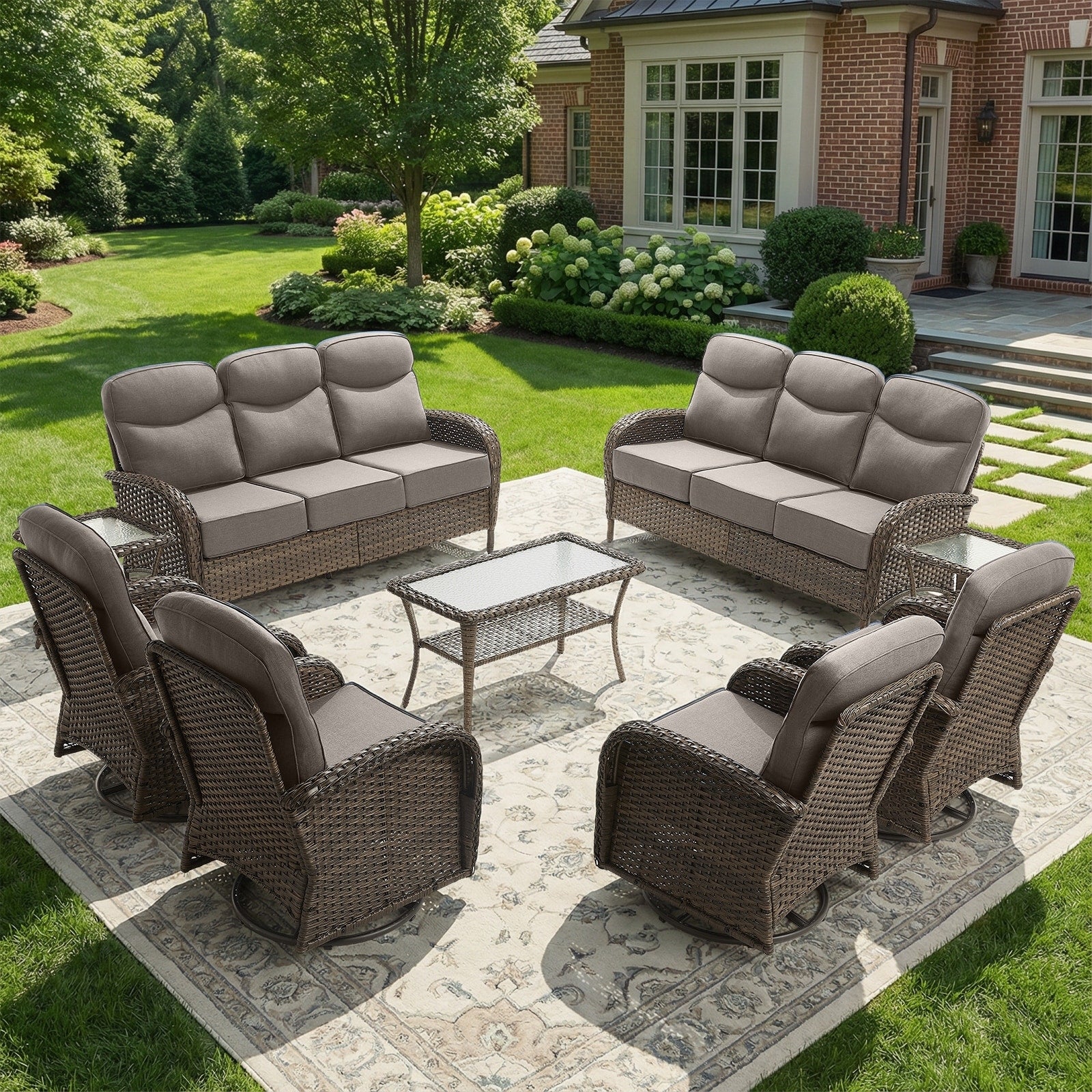 Pocassy Outdoor 9 Piece Sofa Swivel Chiar With Coffee Table