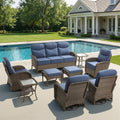 Pocassy Outdoor 9 Piece Sofa Swivel Chiar With Ottoman