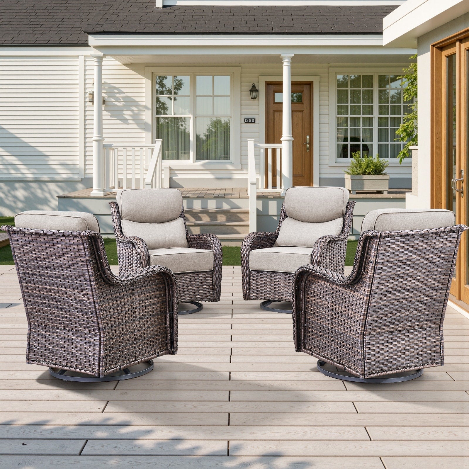 Pocassy Outdoor Patio Sofa With Swivel Chair Fire Pit Table Furniture Set