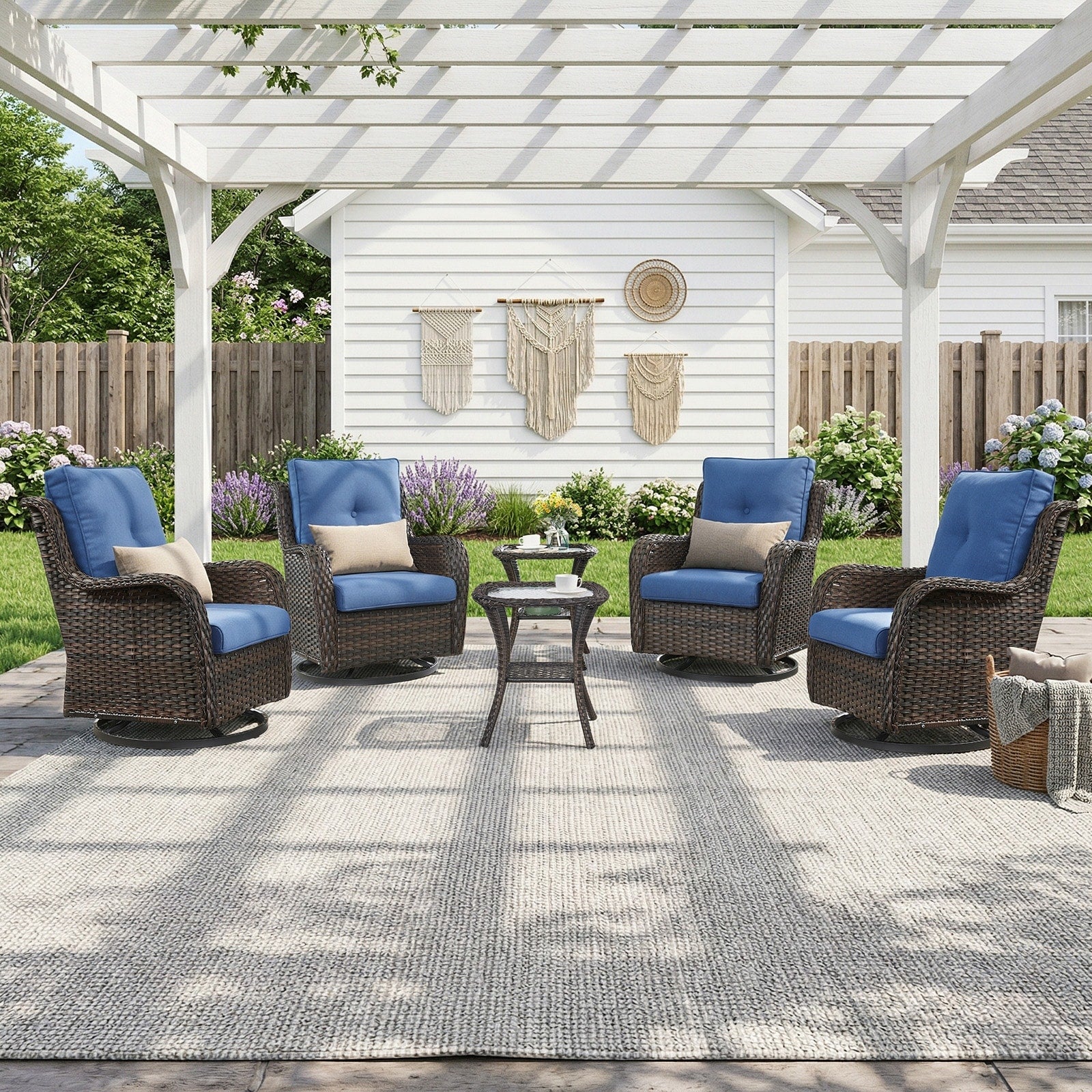 Pocassy Outdoor Patio Swivel Chairs Wicker Swivel Rocking Chairs Set