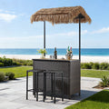 Pocassy Outdoor Patio Tiki Bar Set With 2 Stools Storage For Garden