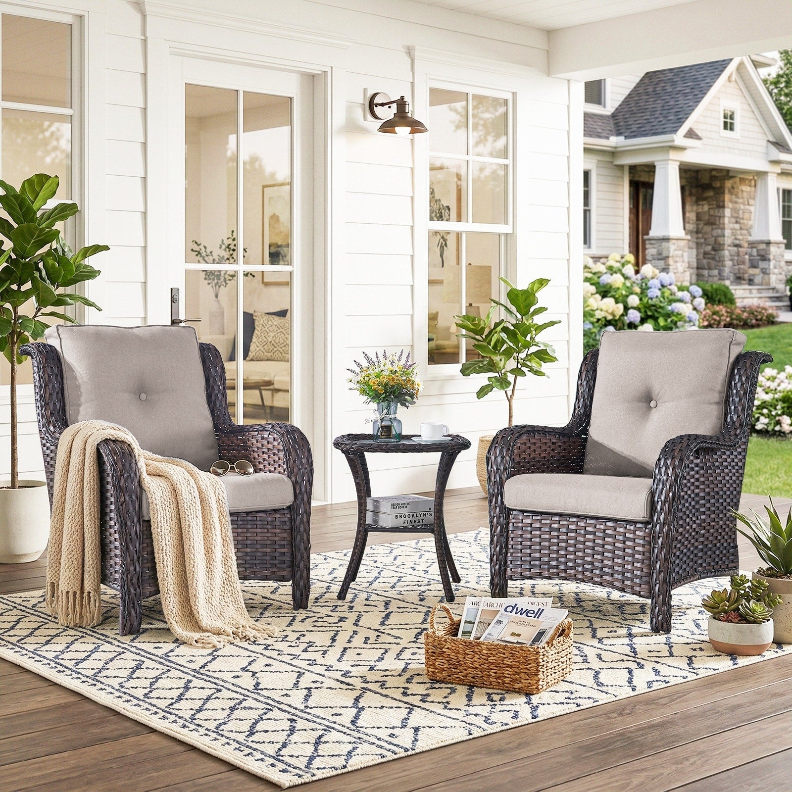 Pocassy Outdoor Patio Wciker Sofa Furniture Set Of Chair Table