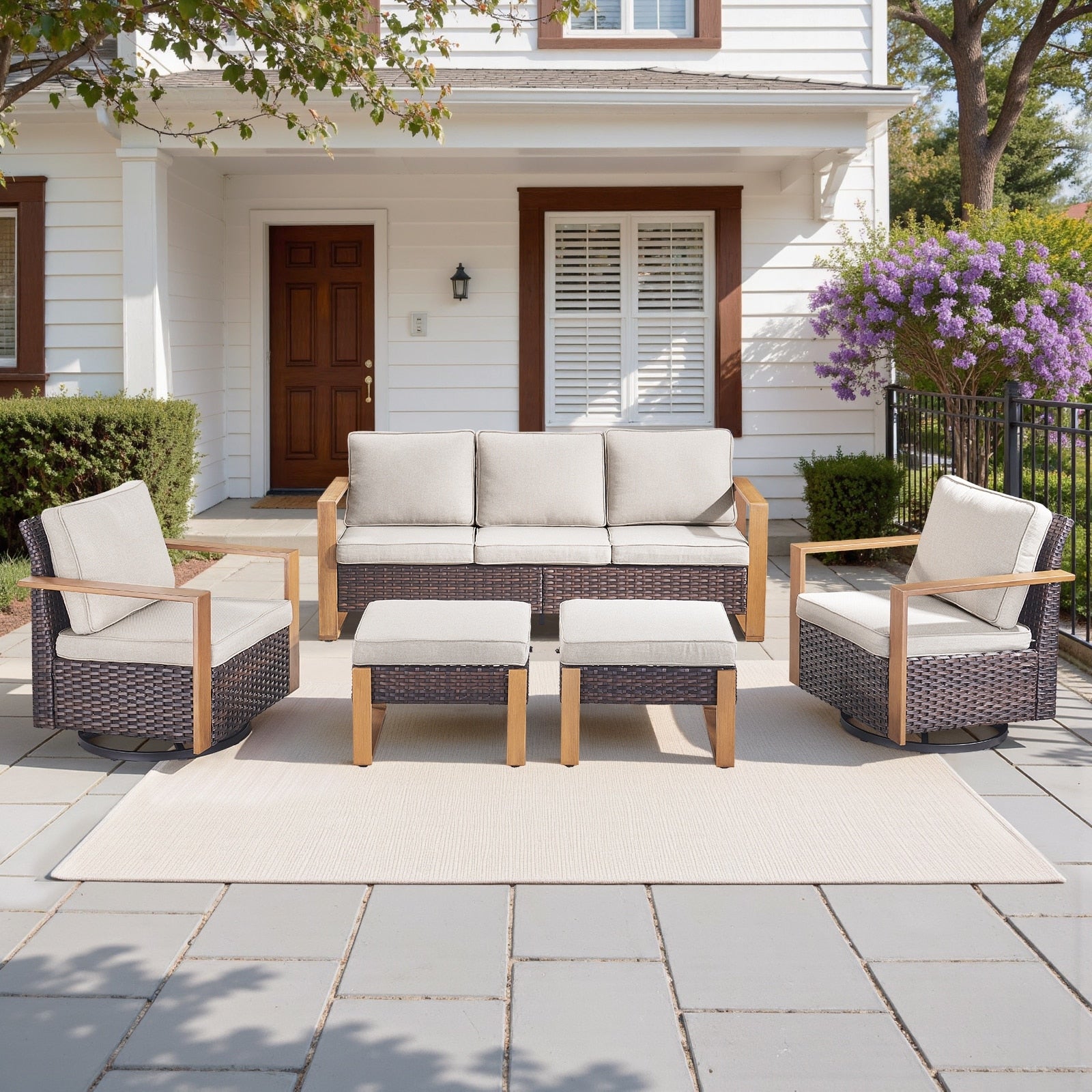 Pocassy Outdoor Sofa Patio Swivel Chair Funiture Set