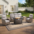 Pocassy Outdoor Sofa Swivel Chair And Ottman With 43In Fire Pit Table