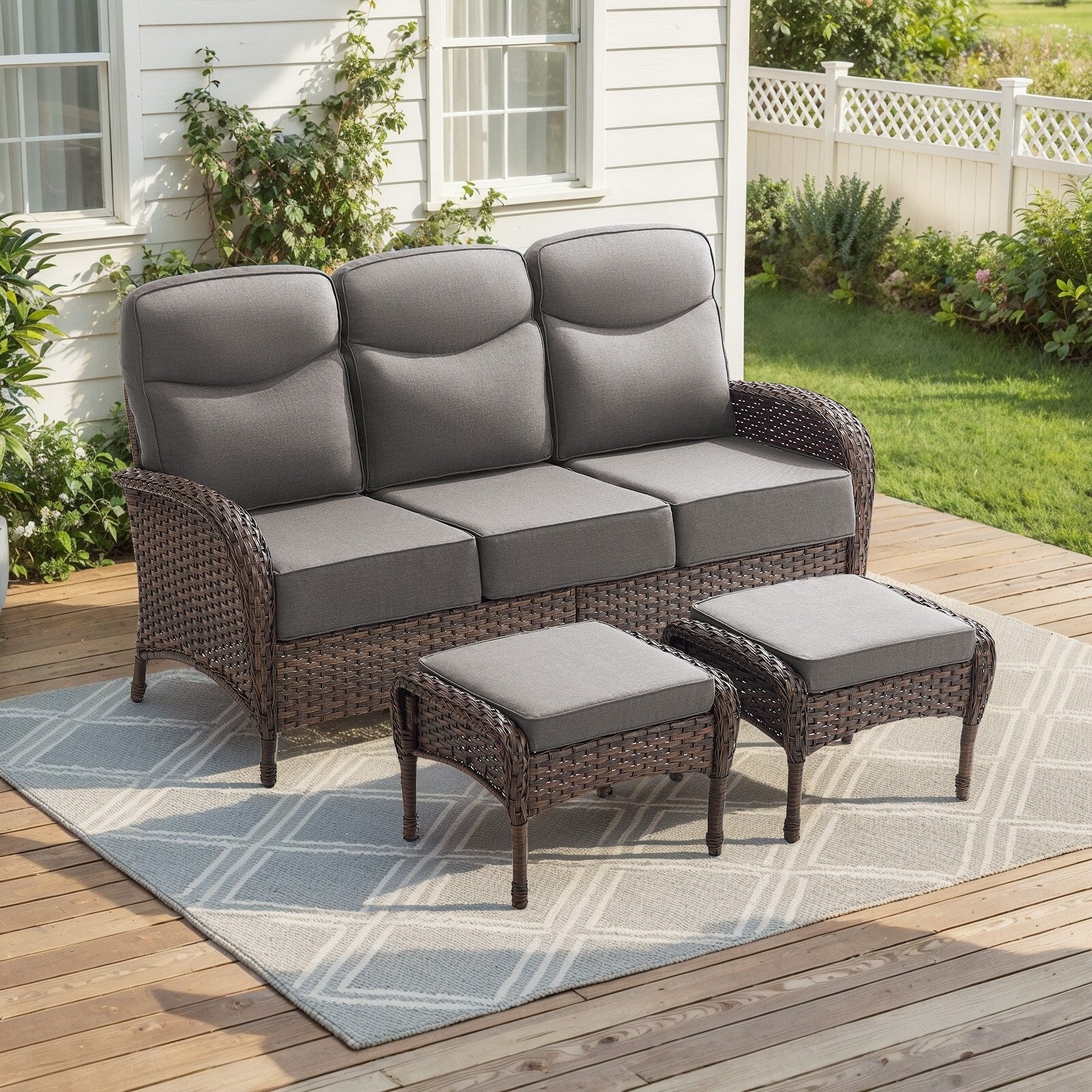 Pocassy Outdoor Sofa Swivel Chair And Ottman With Fire Pit Table