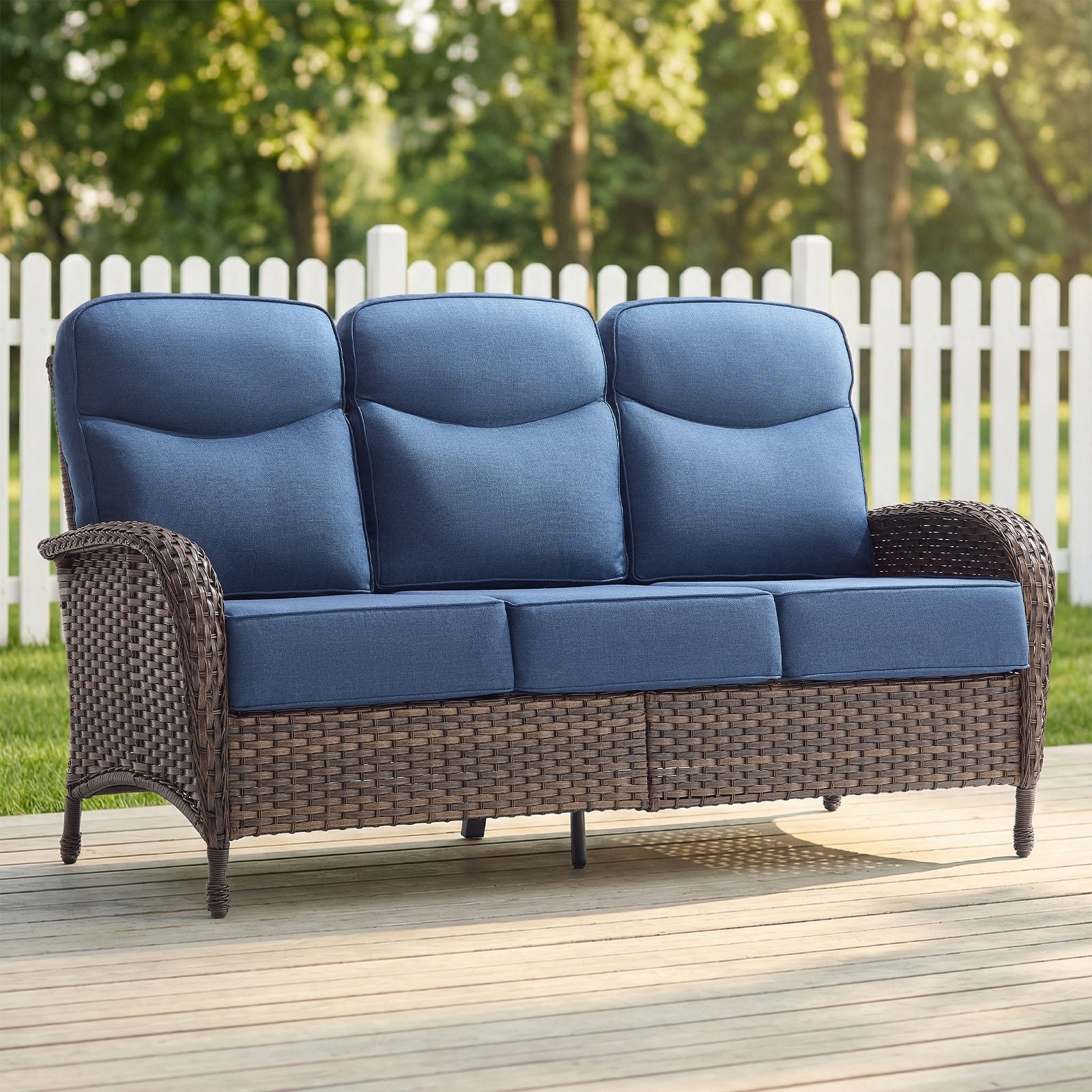 Pocassy Outdoor Wicker Patio Sofa With Anti Slip 6 In Cushions