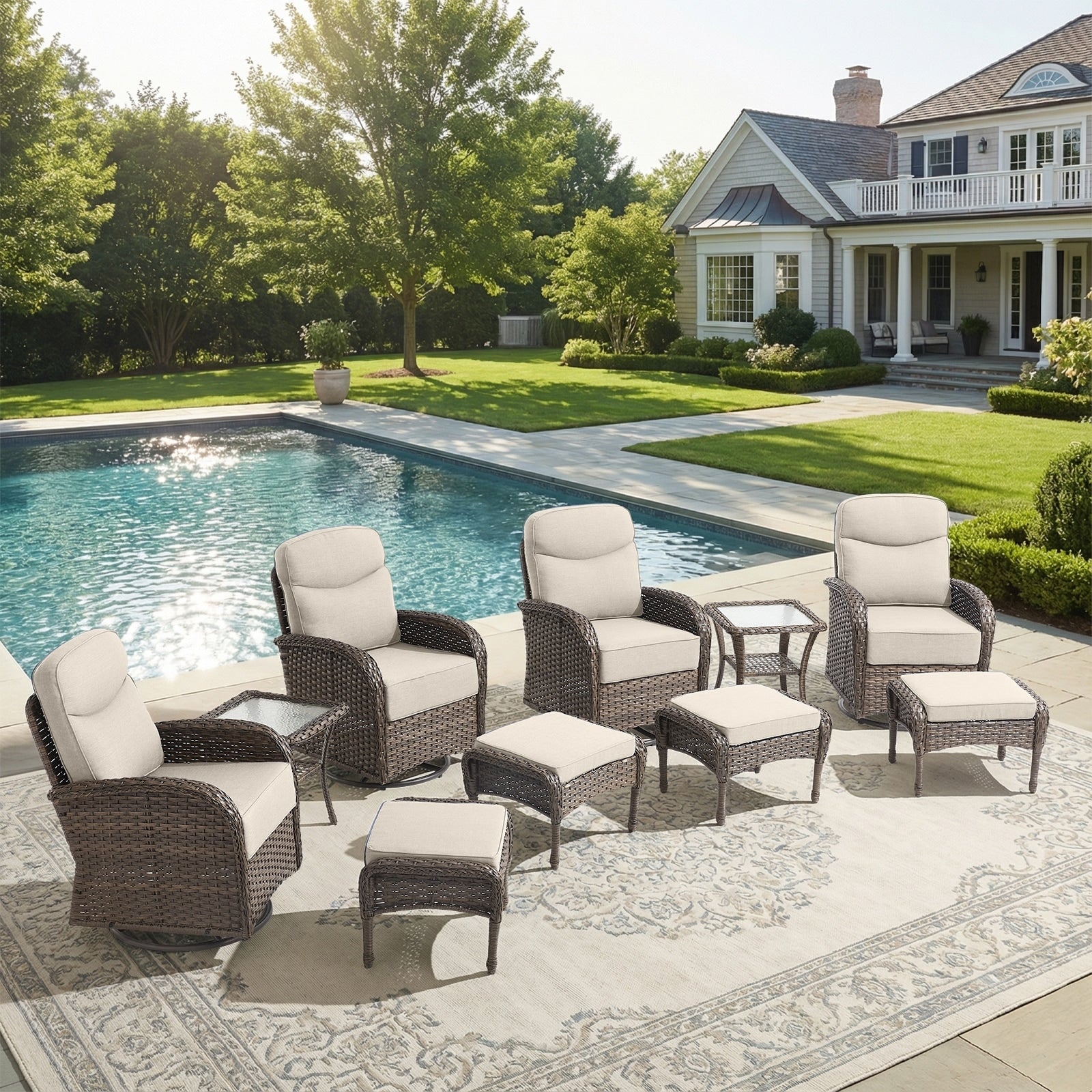 Pocassy Outdoor Wicker Patio Sofa With Swivel Chair Ottoman Sets