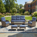 Pocassy Outdoor Wicker Patio Sofa With Swivel Chair Table And Ottomans