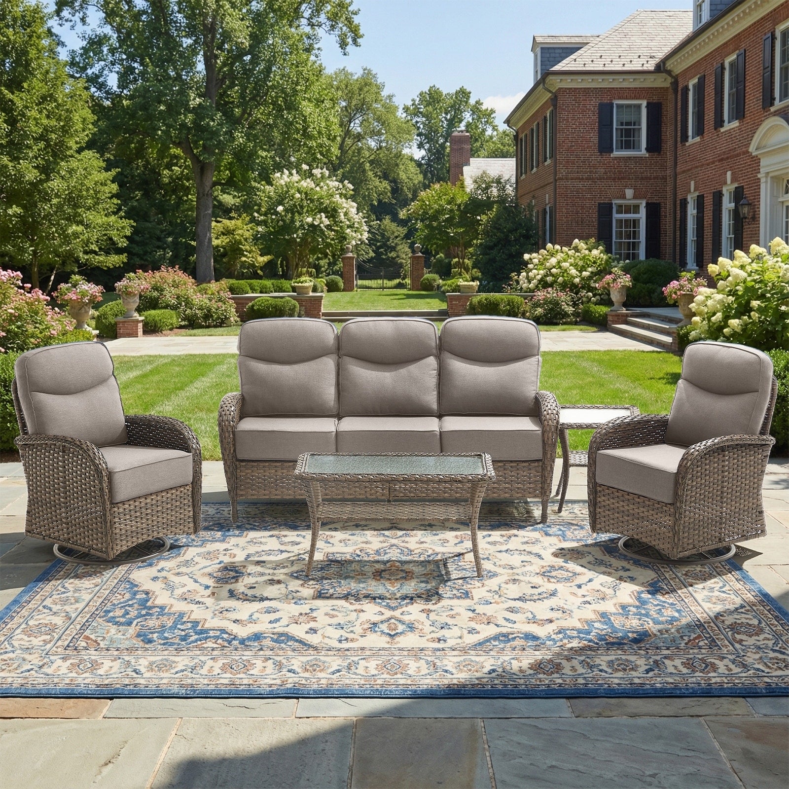 Pocassy Outdoor Wicker Patio Sofa With Swivel Chair And Coffee Table