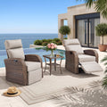 Pocassy Outdoor Wicker Reclining Lounge Chair With Flip Up Table With Adjustable Backrest Set