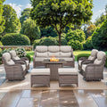 Pocassy Outdoor Wicker Sofa With Swivel Chair Fire Pit Table Furniture Set