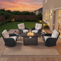 Pocassy Outdside Sofa Ottman Swivel Chair Set With Fire Pit Table.