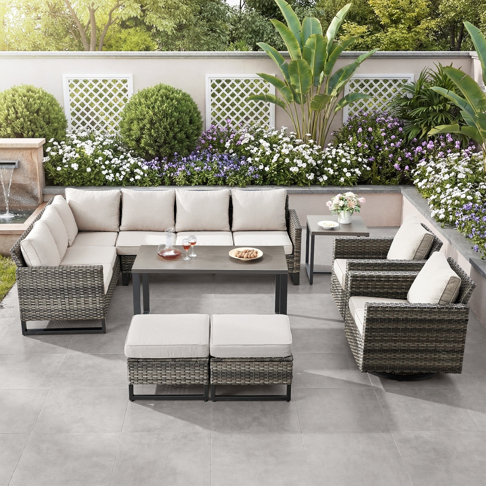 Pocassy Patio Furniture Set With Swivel Chairs For Porch