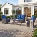 Pocassy Patio Loveseat Sofa Wicker Chair With 4 Thick Cushion Set