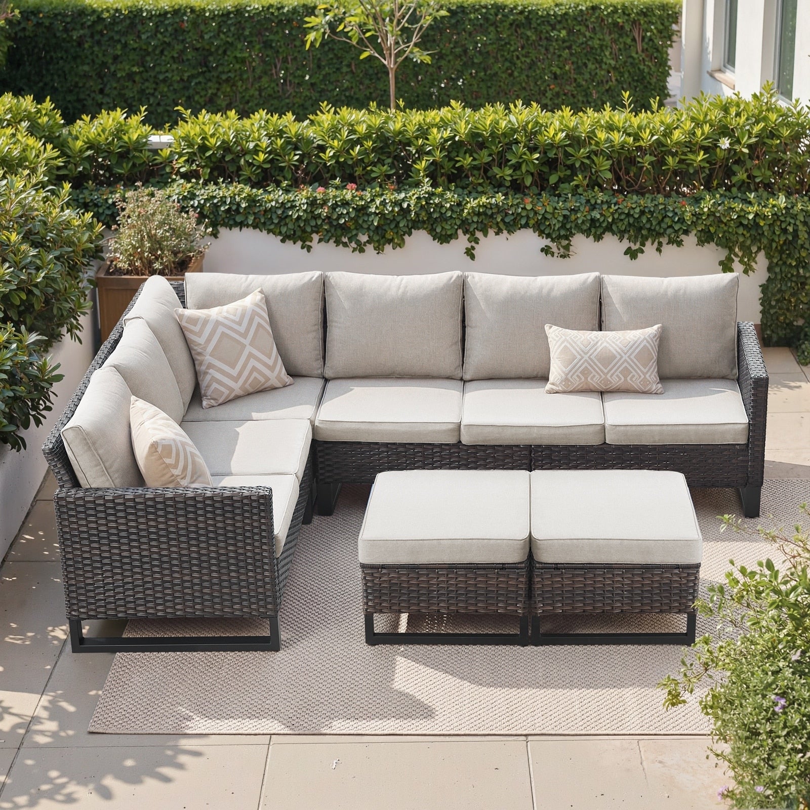 Pocassy Patio Sectional Sofa With Swivel Chairs Conversation Sets